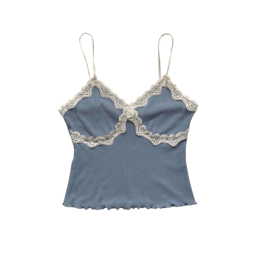 Vintage 90s Powder Blue Lace Trimmed Cami 🦋